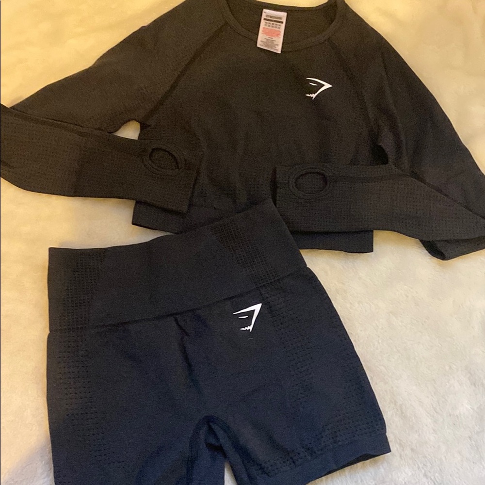 Gymshark Black Breathable Crop Top and Shorts Set